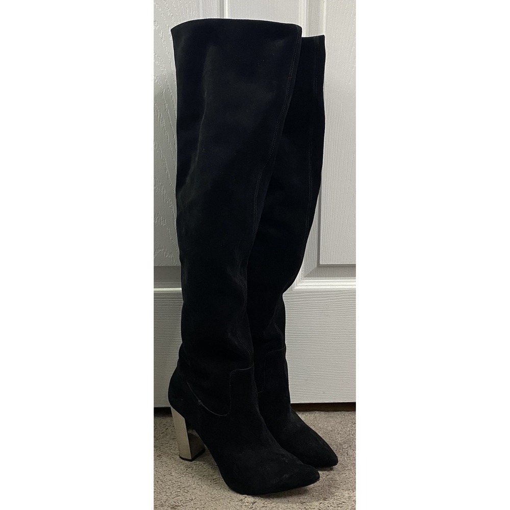 Michael Kors Women Black Suede Leather Thigh High Tall Sexy Boots 8M-4" Heel